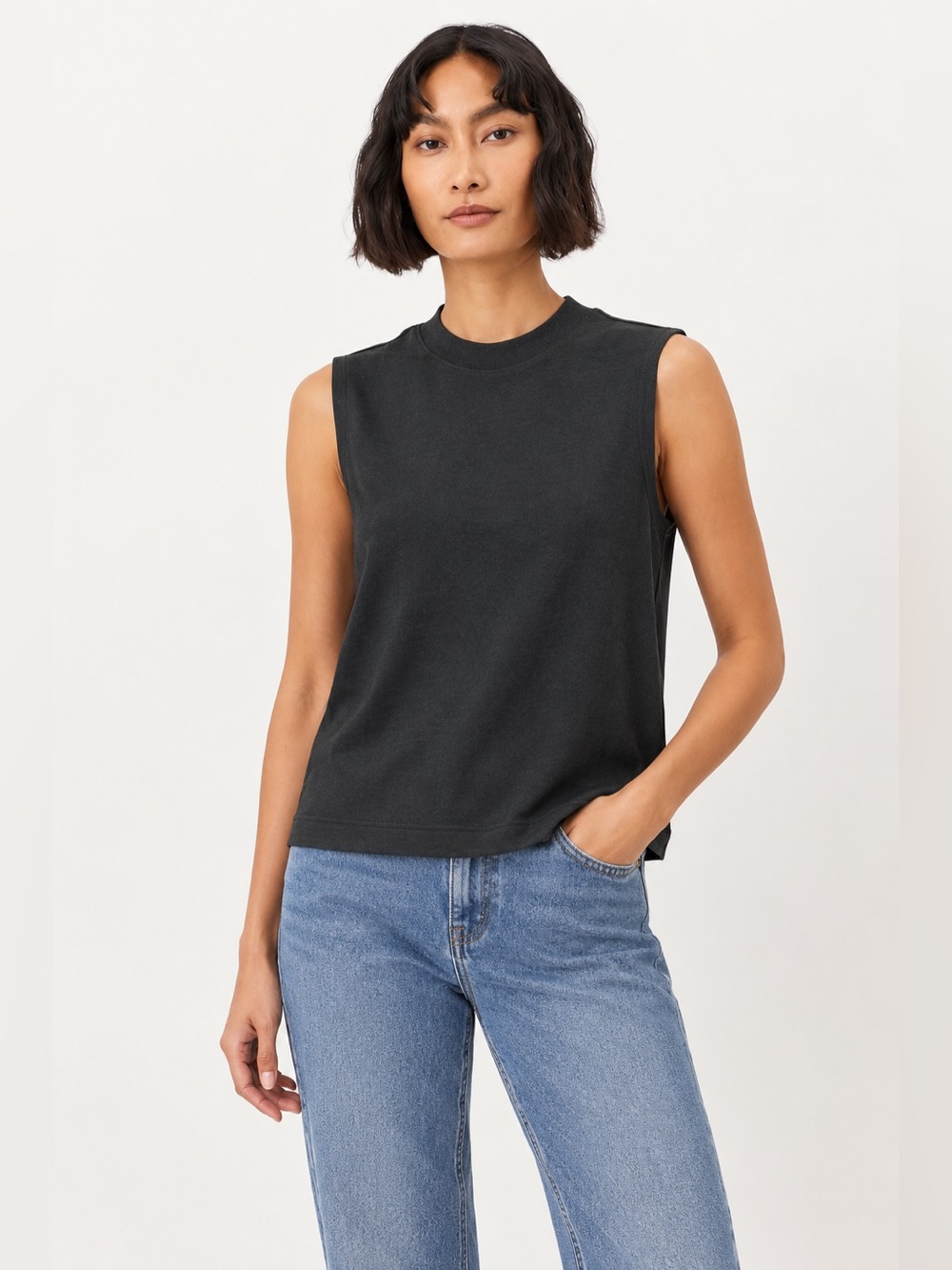 Pact Women's Airplane Mock Neck Shell Organic Cotton Gray Large Tank Top *73